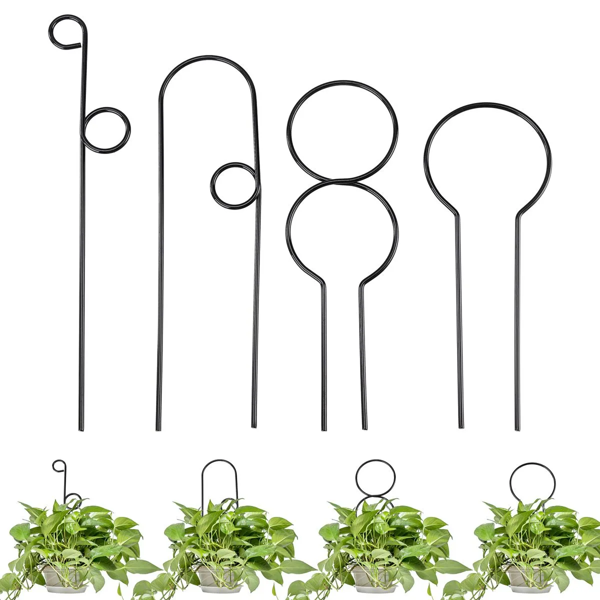 Black 4-Piece Plant Climbing Support compatible with Potted Plants