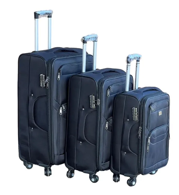 Le Emporer Fabric 3 Piece Luggage- Double Zip Suitcase - Black