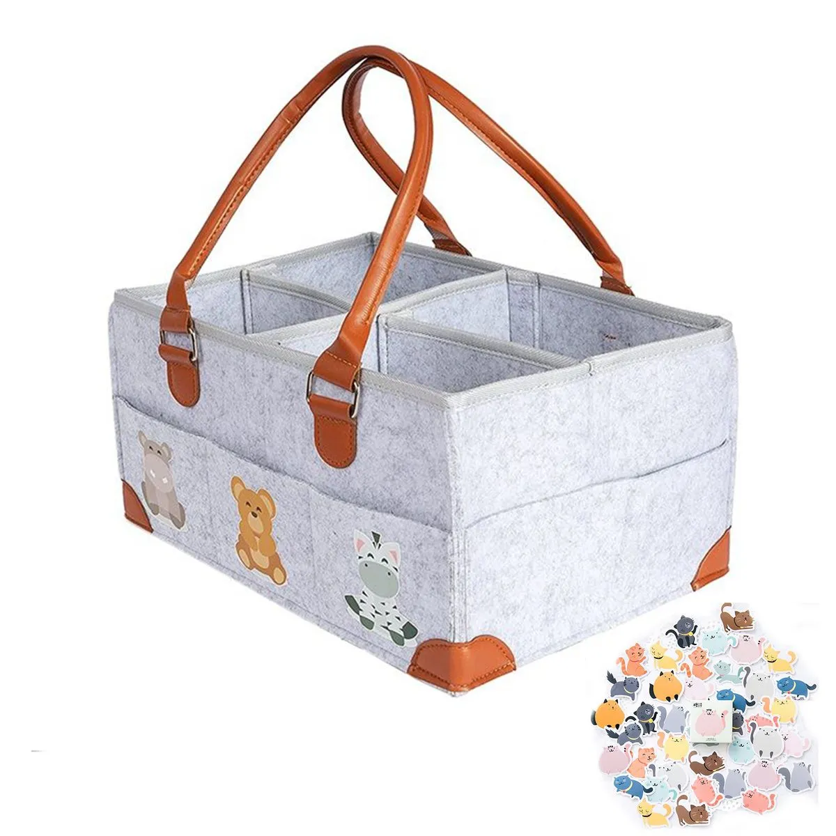 Felt Baby Diaper Caddy Organizer with DIY Stickers & Leather Handles