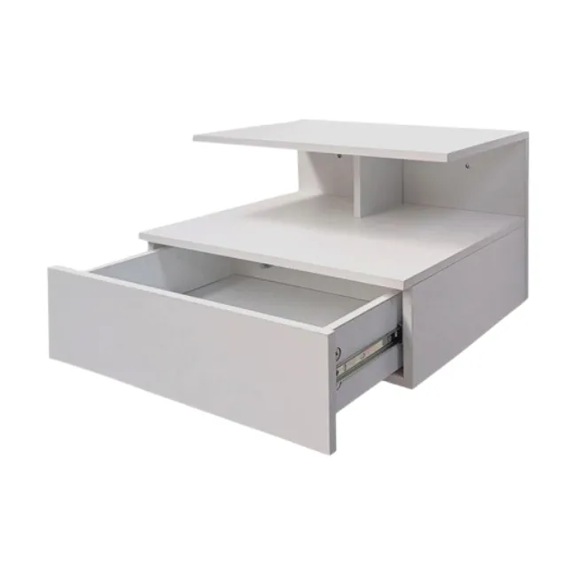 Floating Wall-Mounted Bedside Pedestal with Storage Drawer - White