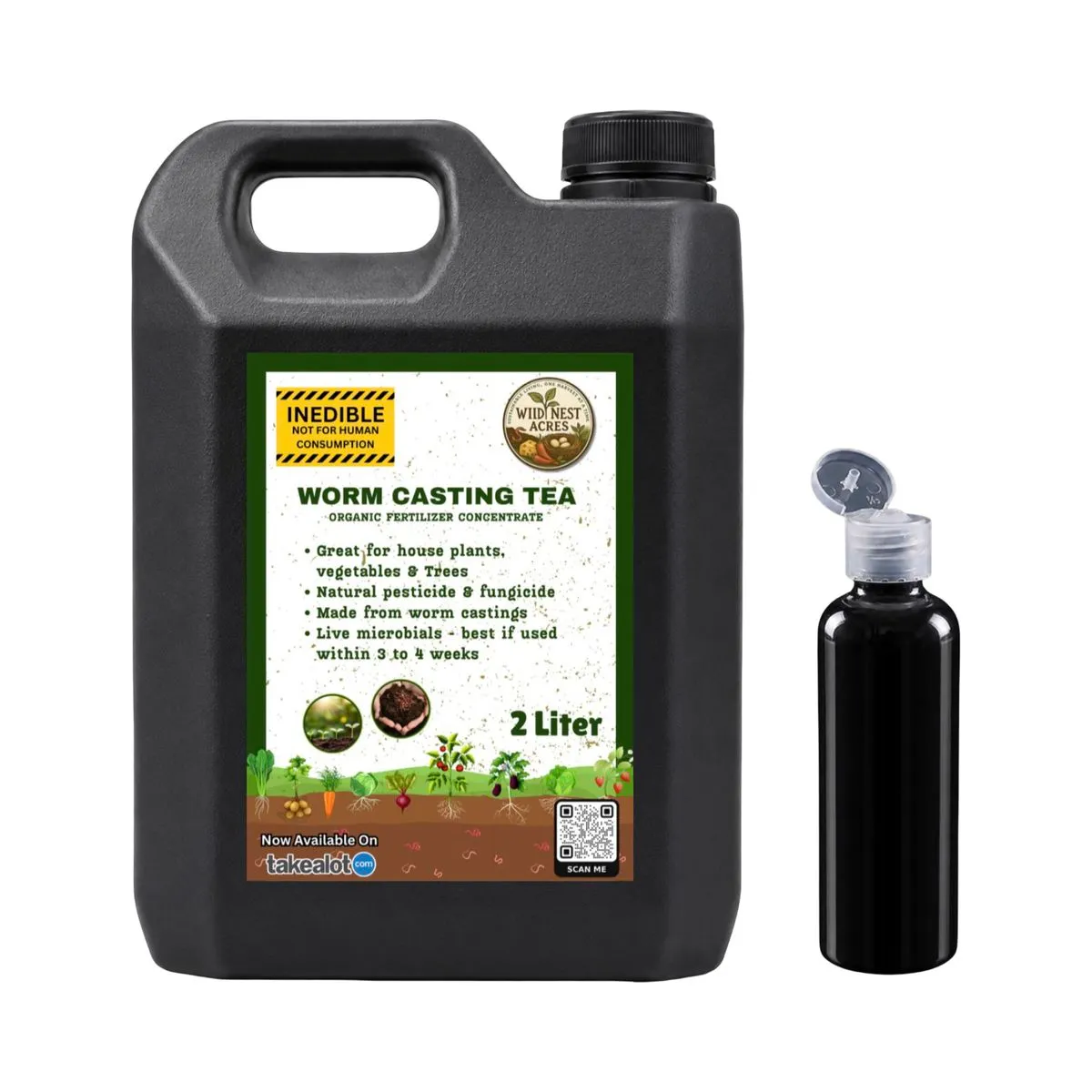 Worm Casting Tea Organic Fertilizer Concentrate 2L with Activator Bottle
