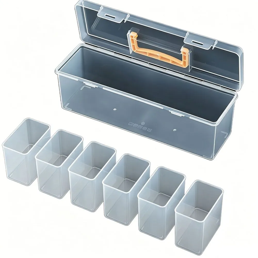6 Slots Transparent Toolbox with Lid and Ergonomic Handle,Small Organizer