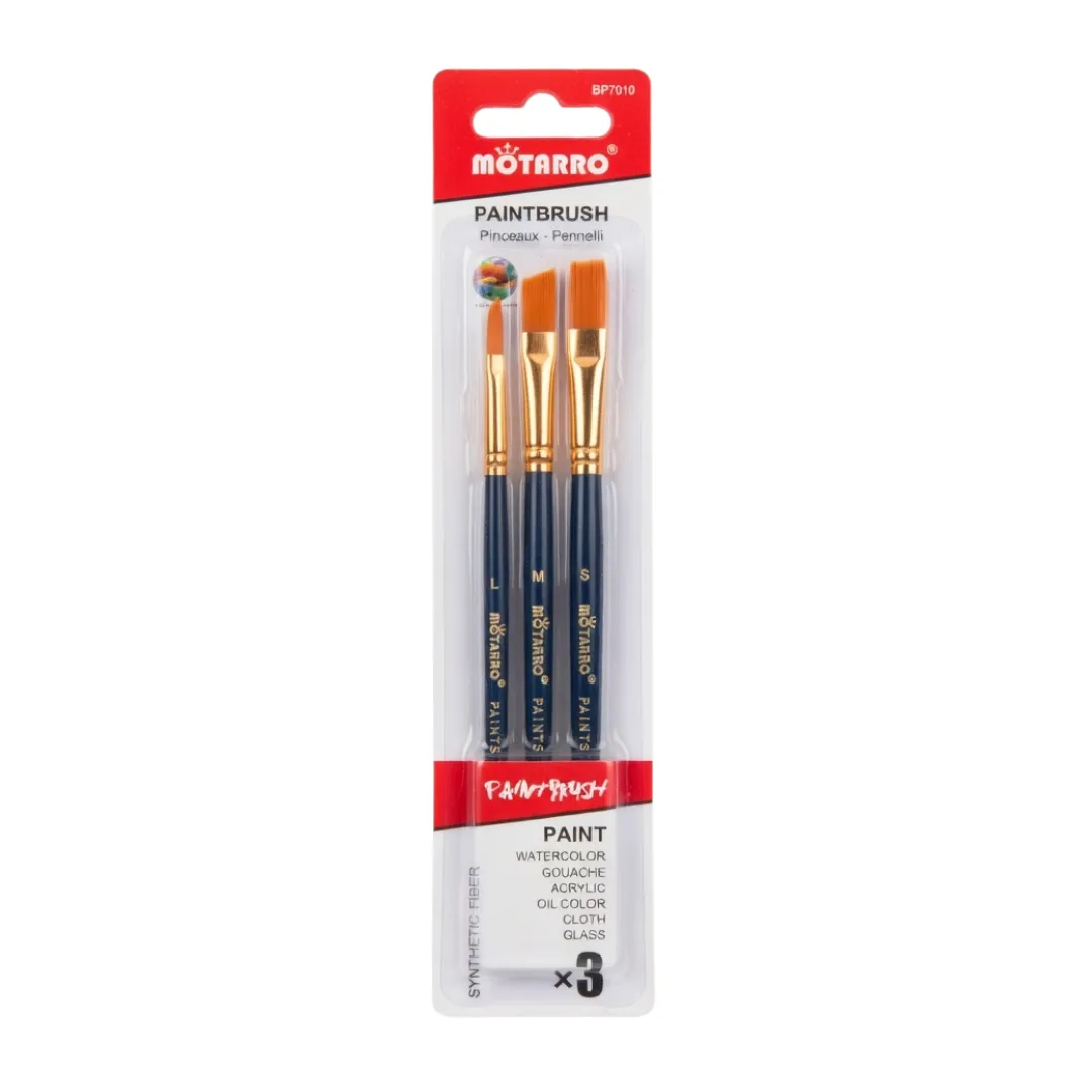 Motarro Paintbrush | Synthetic Fiber - Set Of 3 - Black