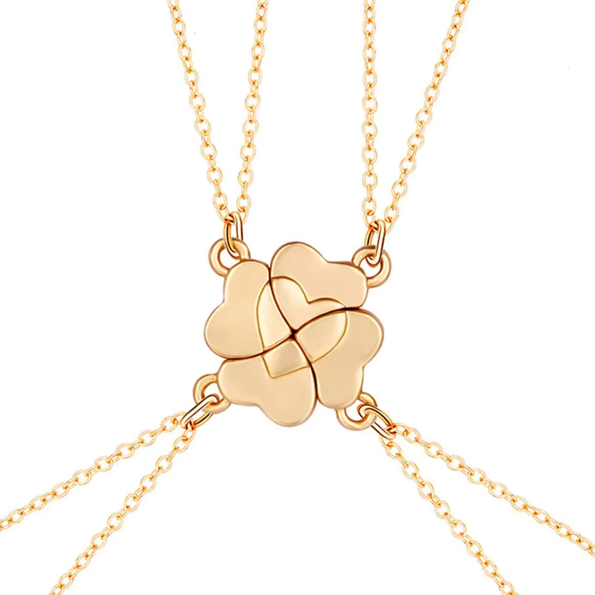Magnetic Friendship Necklace, Four Leaf Best Friend Necklace for 4 Girls - Gold