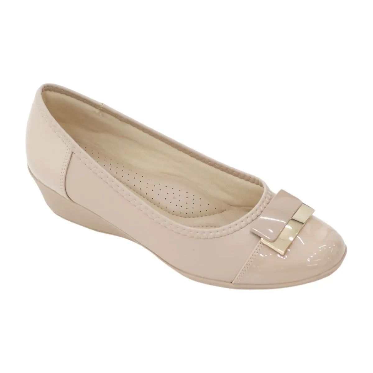 LaMara Pairs Elsa Two-Toned 4cm Wedge Heel Pumps With A Reg Trim Twist Nude