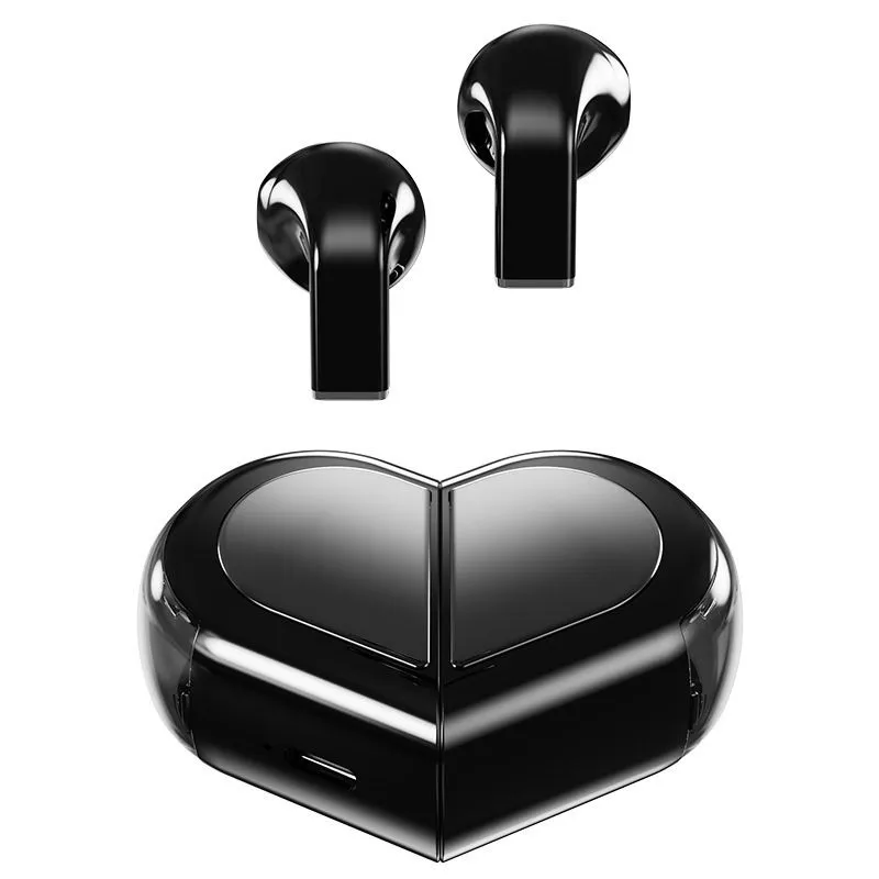 K520 Creative Heart Shaped Transformable Bluetooth Earbuds - Black
