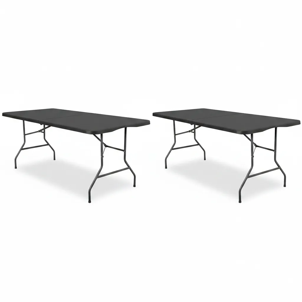UniQue 1.8m Foldable Black Table for Outdoor Events, Seats 8 - 2 Pack