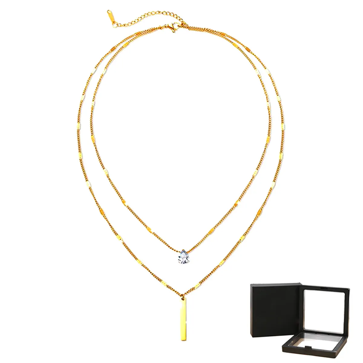 2 Piece/Set Droplet Gold Titanium Steel Necklace for Women -Gift Ready