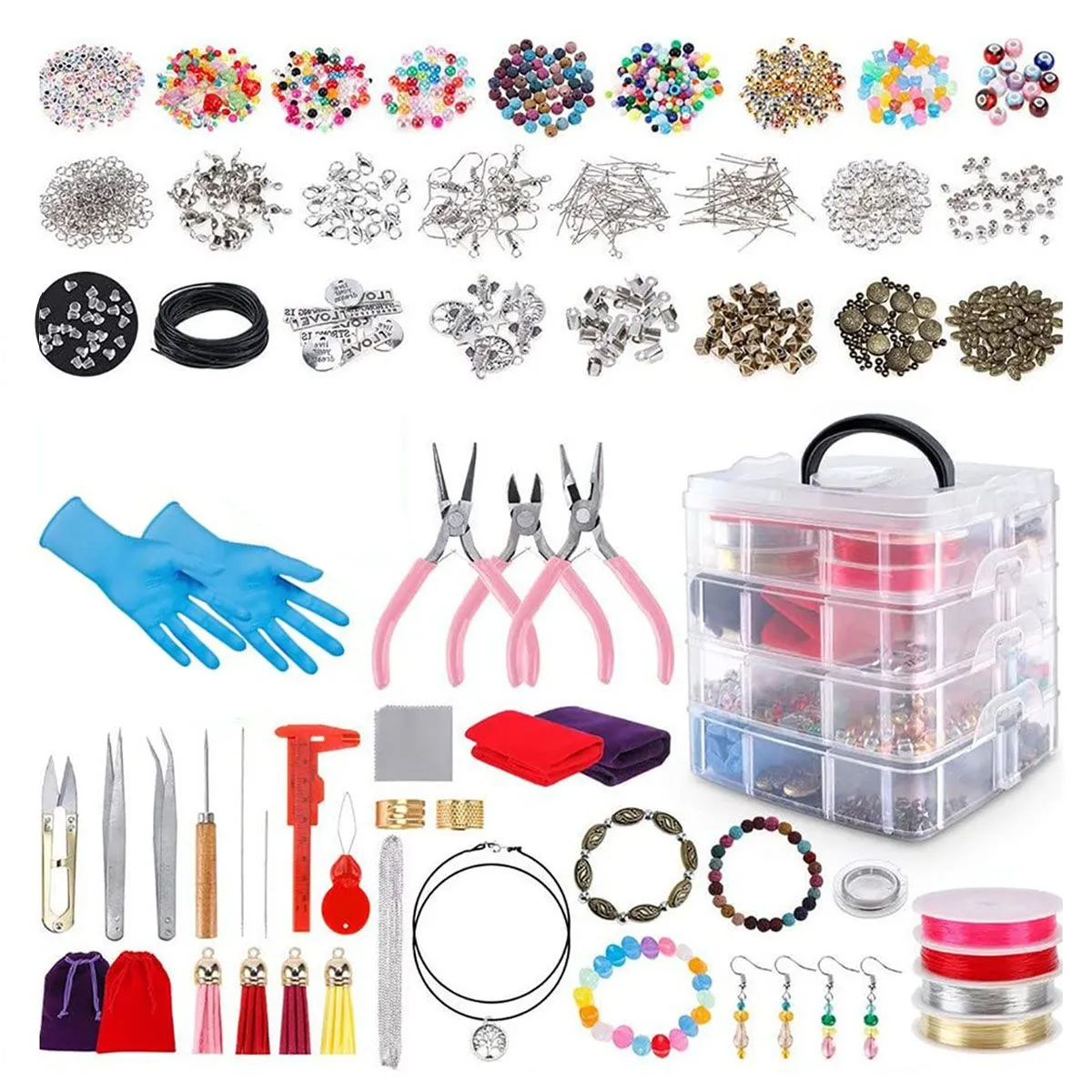 2062 Pieces Jewelry Making Kit With Beads Wire For Bracelet Earrings DIY