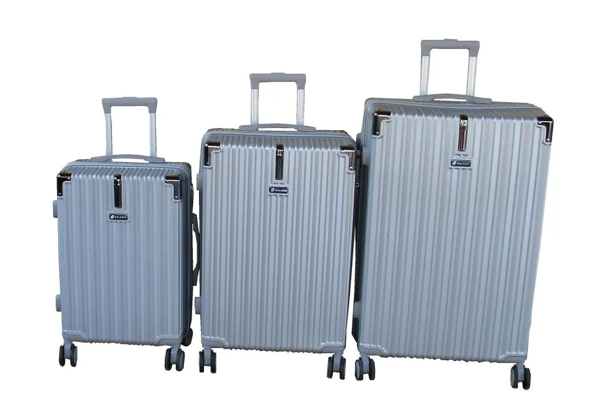 Silver ABS Hardshell Luggage Set - 3-Piece, Spinner Wheels, TSA Lock.