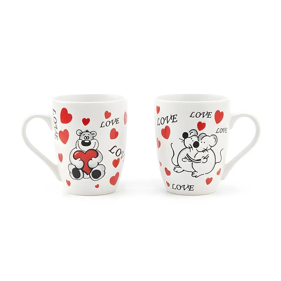 2Pack Valentine's Day Coffee Mugs - "Love" Themed Ceramic Cups