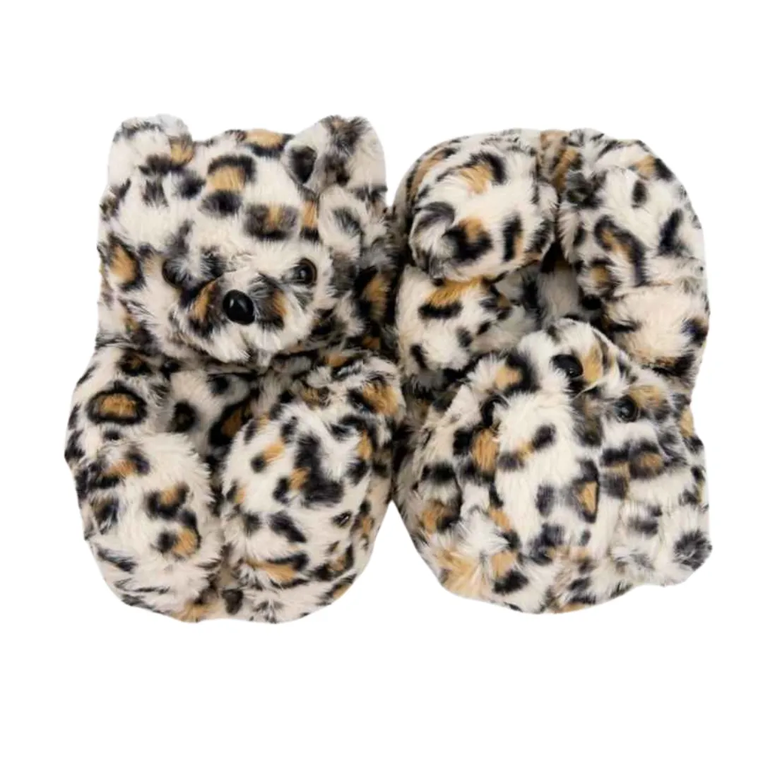 Cozy Winter Teddy Bear Slippers - Plush Faux Fur Warm House Shoes - Brown