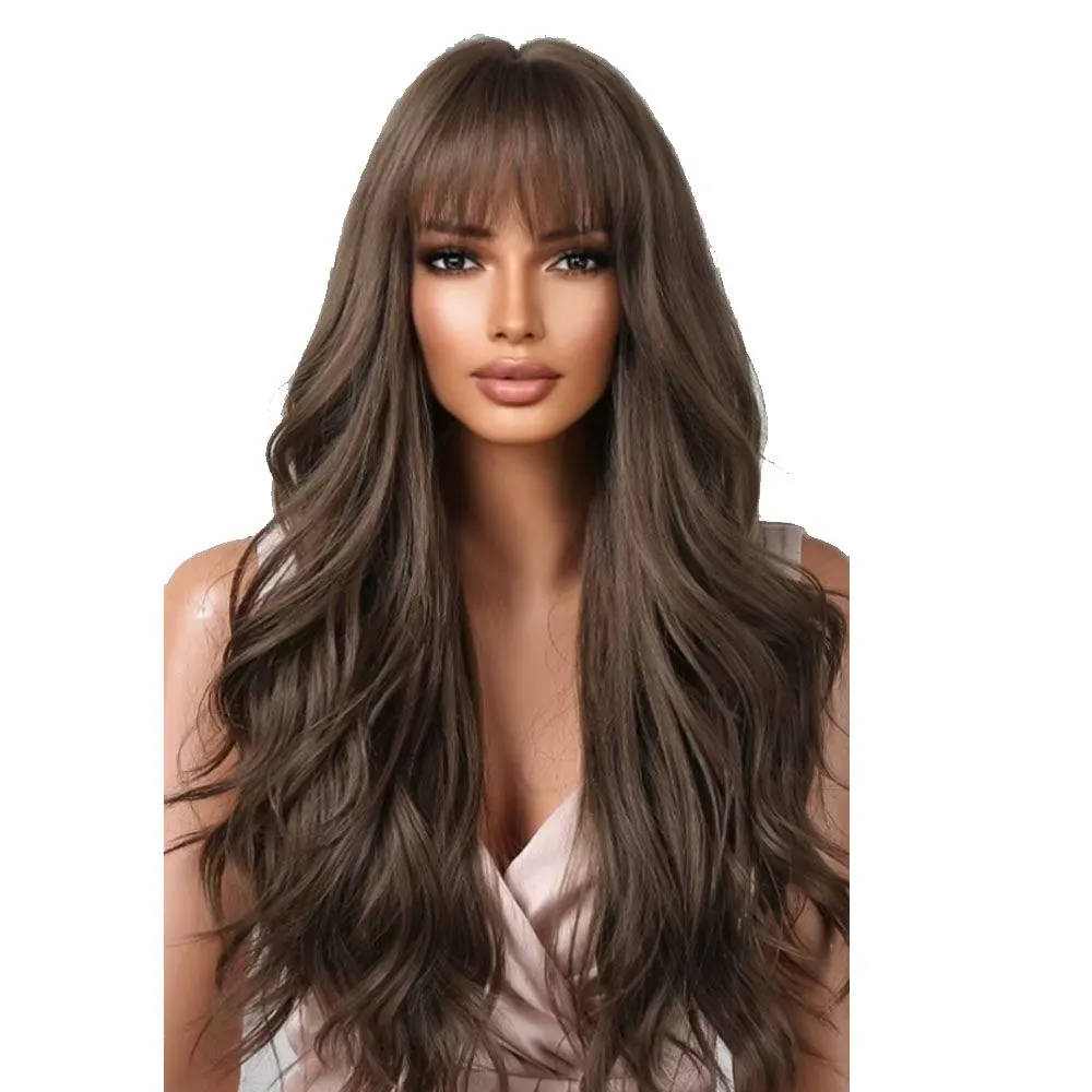 Wavy Wigs Women with Bangs Long Natural Synthetic Hair Wig Daily Cosplay