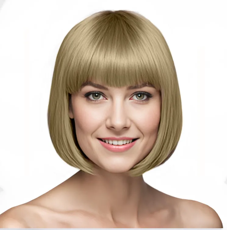Bob-Cut Straight Fringe Cosplay Wig With Cap - Ash Blonde