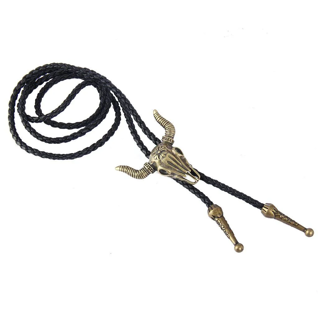 Bolo Tie Rodeo Cowboy Leather Necktie Western Necklace Costume Accessories - Gold