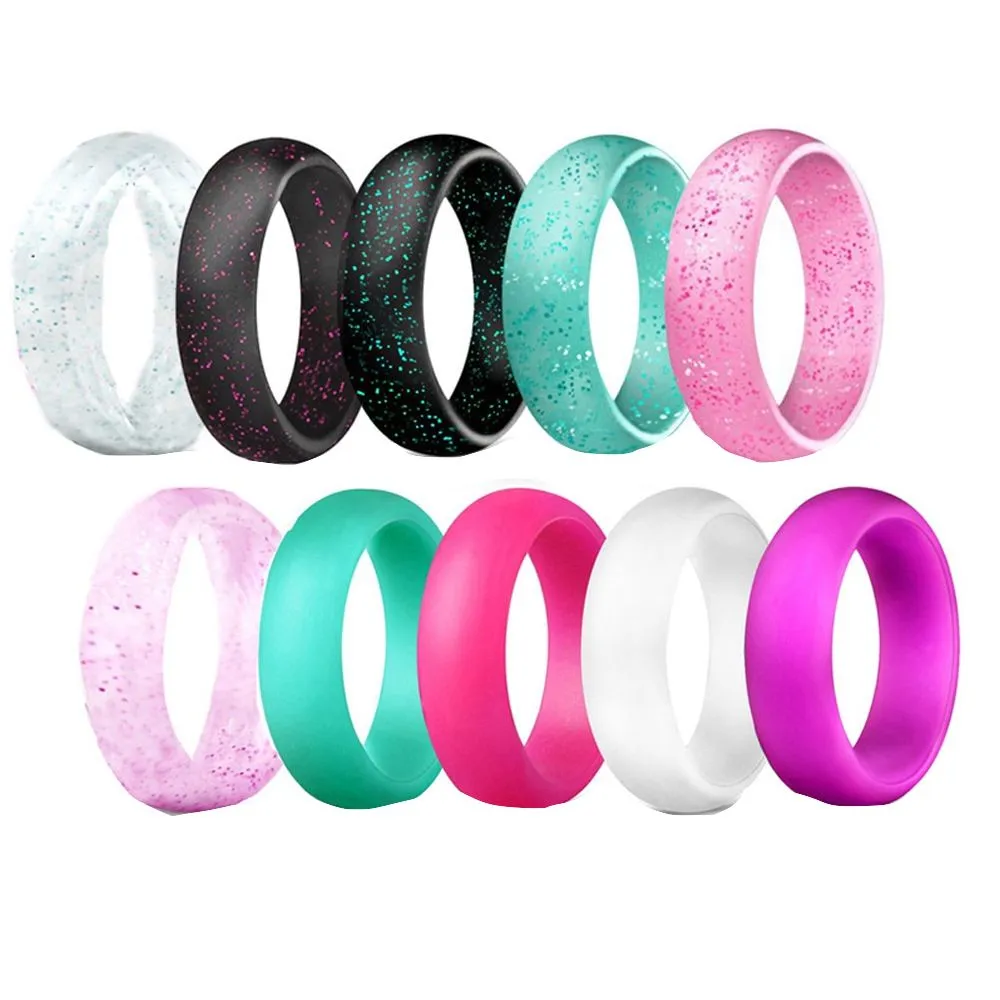 Silicone Rings Women 10 Set Glitter Bright