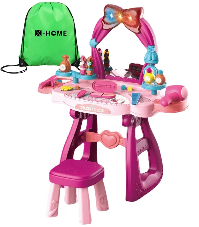 X-HOME Kids Dressing Table with Mirror & Stool -Pretend Play Hair & Make-Up
