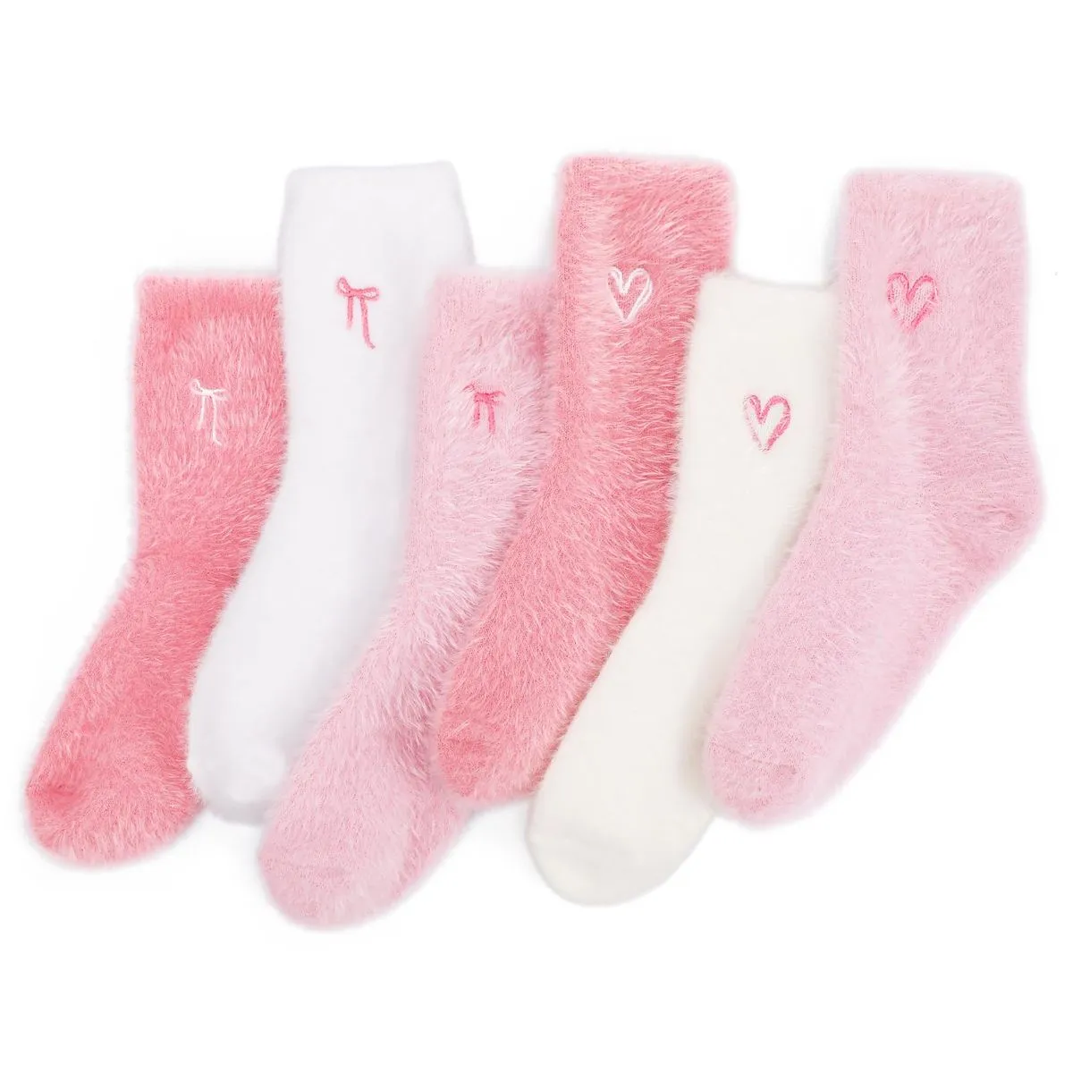 Girls Cute Bow Animal Fuzzy Warm Home Sleep Socks - 6 Pairs - Light pink + light pink + pink + pink…