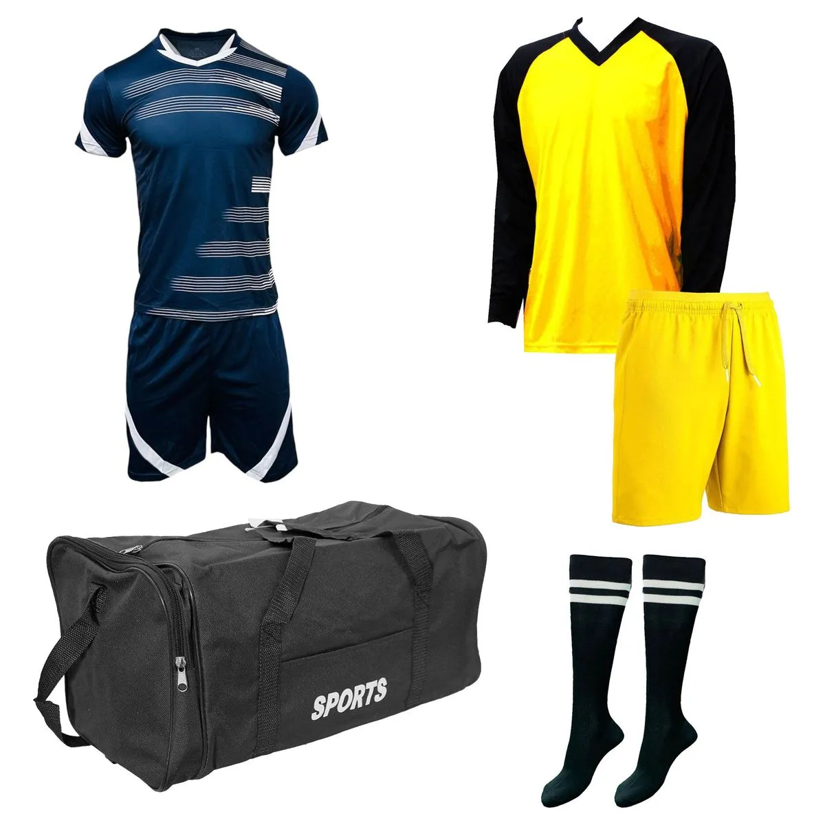 Italia Soccer Kit & Goalkeeper Set with Kit Bag - Football Team of 15 - Navy & White
