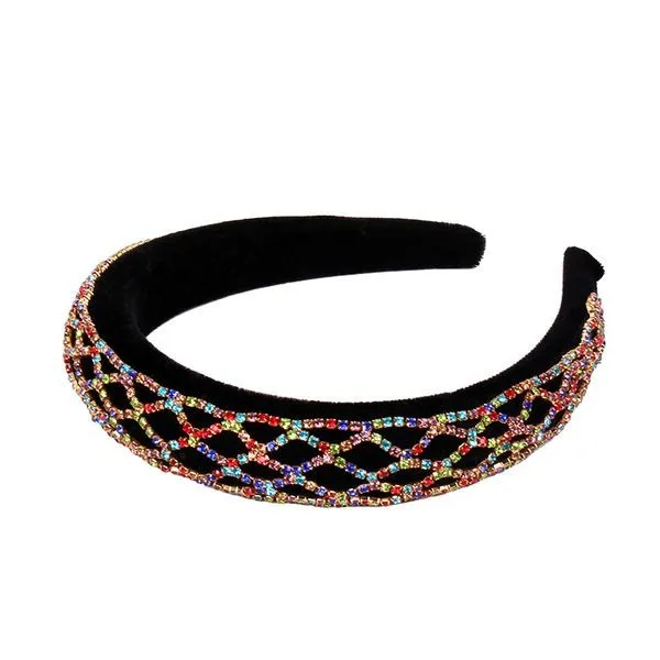 Colorful Starry Sky Mesh Plaid Exquisite Catwalk Headband - Gold
