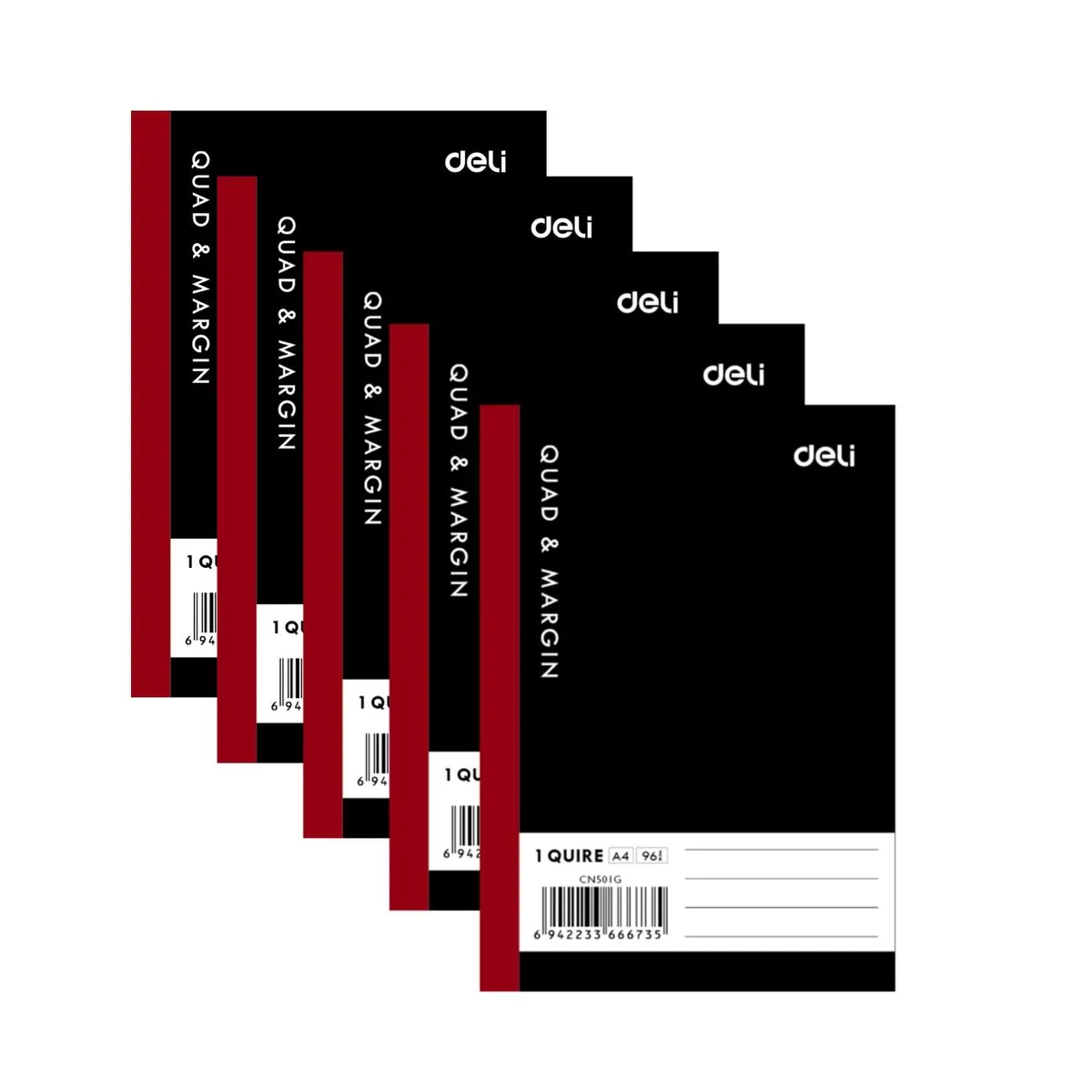 Deli 1 Quire, 96 Pages A4 Books, Quad and Margin, 5 packs