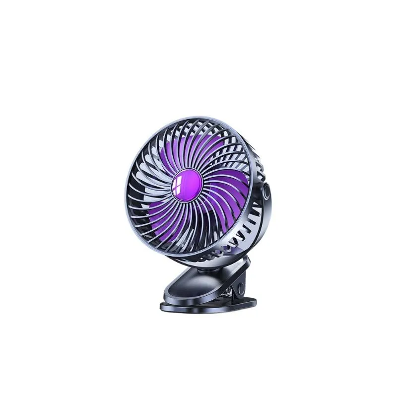 USB Rechargeable Clip Fan Quiet 3 Speed Oscillating for Home Dorm Office - Purple, Black