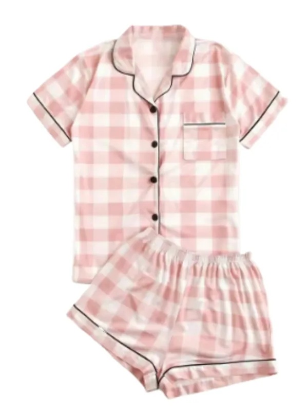 Summer Pink Plaid Pyjama Set
