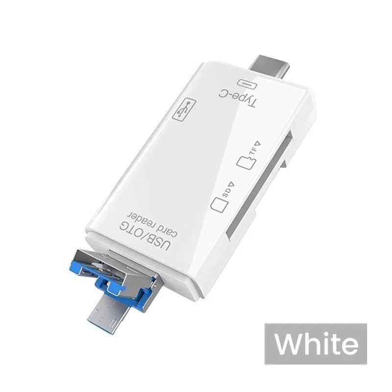 6-in-1 OTG Type-C Card Reader Compatible with Smartphones - WHITE