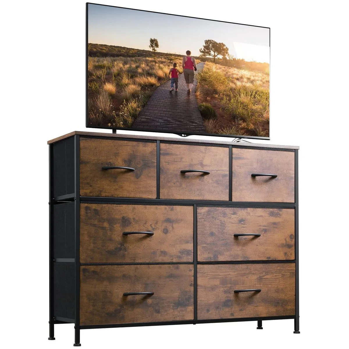 Storage Cabinet TV Stand 7 Fabric Drawers&Strong Metal Frame Dresser 100cm