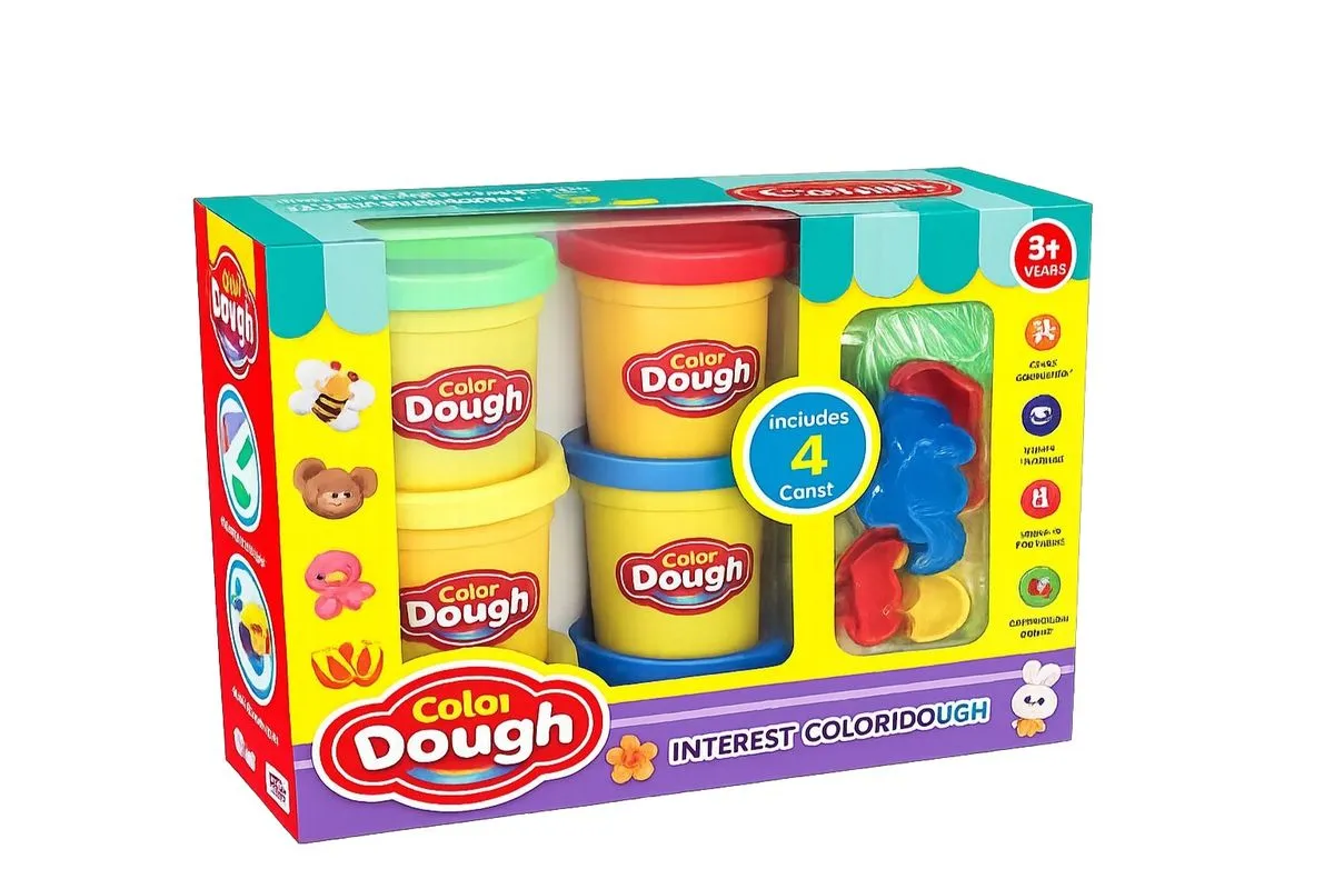 4 Colour Dough Modelling Clay Set with Animal Moulds