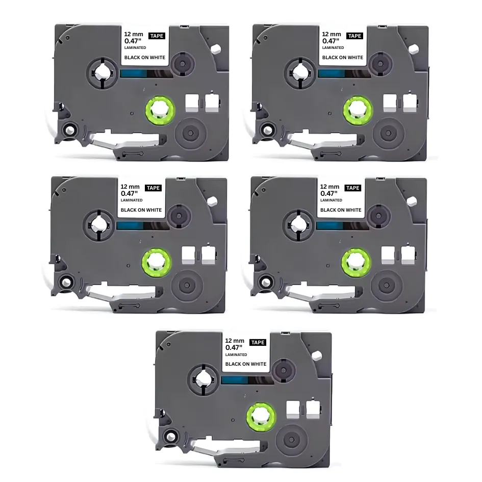 12mm Label Tape Cassette Compatible with Brother Label Printers (5-Pack)
