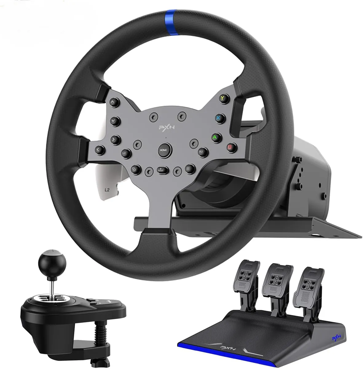 PXN V99 Slim Racing Steering with Shifter and Pedal Desk Clamp for Gaming