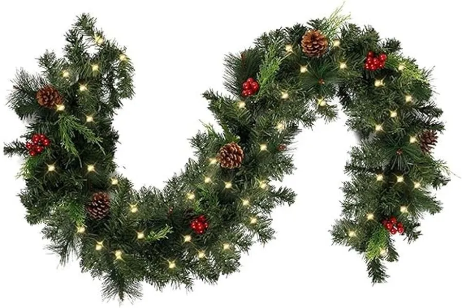 Flexxy Christmas Garland for Stairs, Fireplaces, Garland with Cones Berries