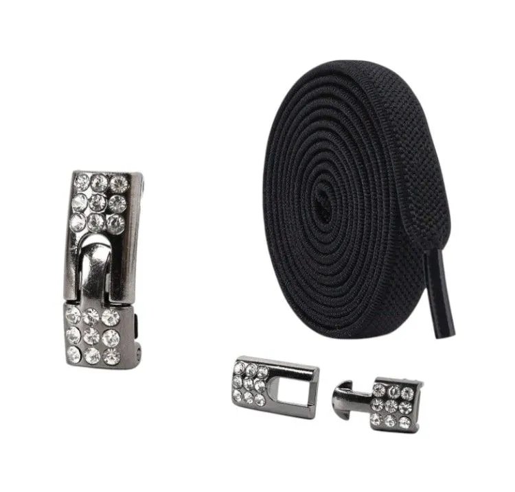 COSYLEE Unique No-Tie Designed Show Laces With Rhinestone Buckle - Black