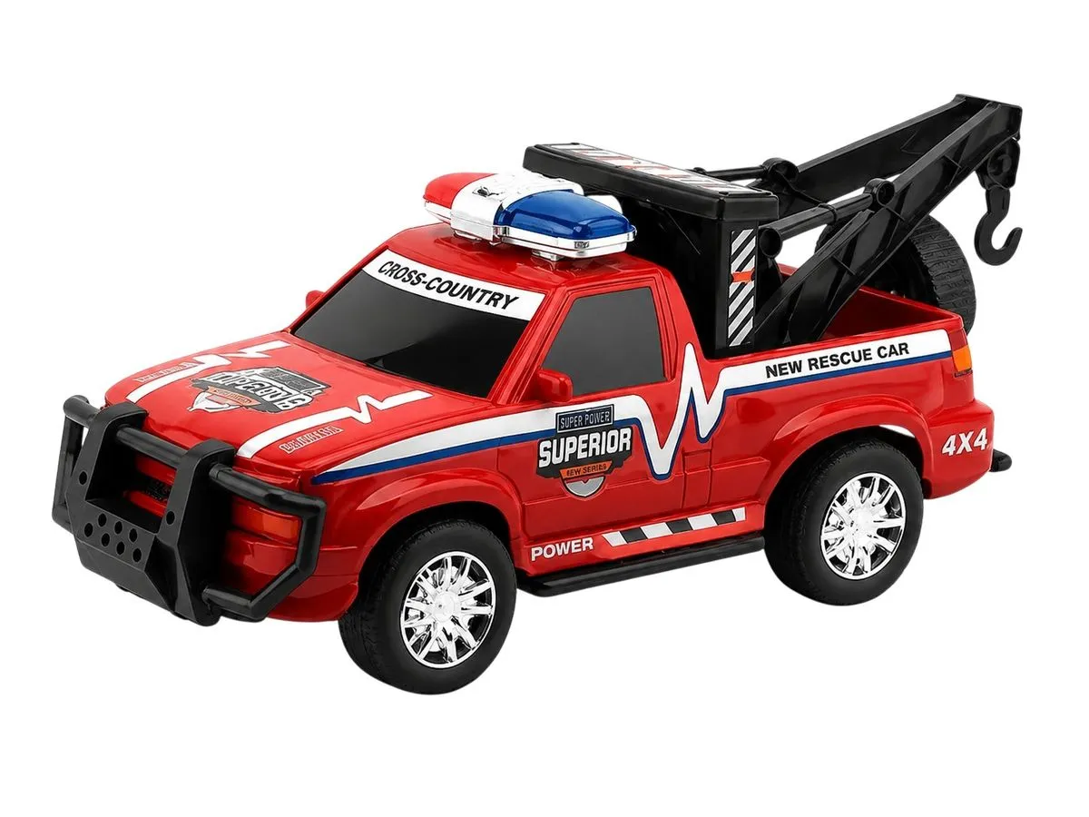 Red Emergency Recovery Vehicle with Tow Hook and Lights