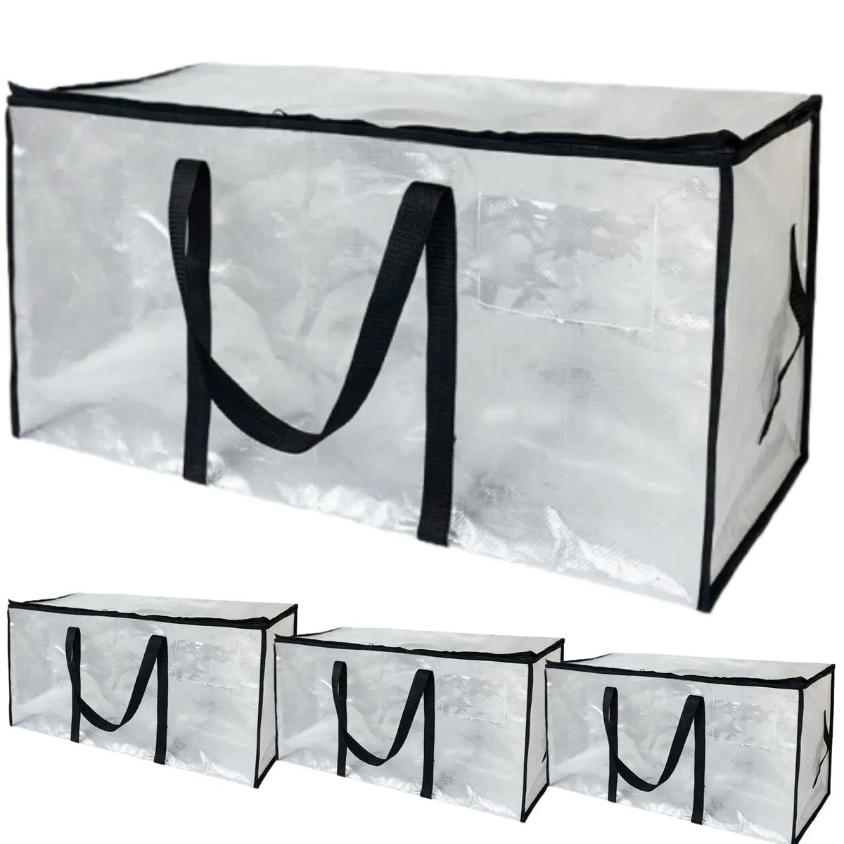 4Pack Moving Bags Heavy Duty Storage Totes with Handles & Tag Pocket - Transparent