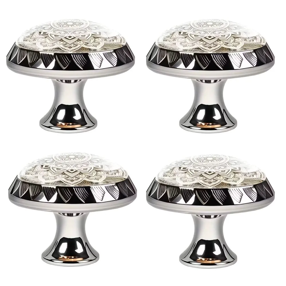 4 Piece Modern Elegant Glass Cabinet Drawer Doorknobs - 3.6cm - Silver