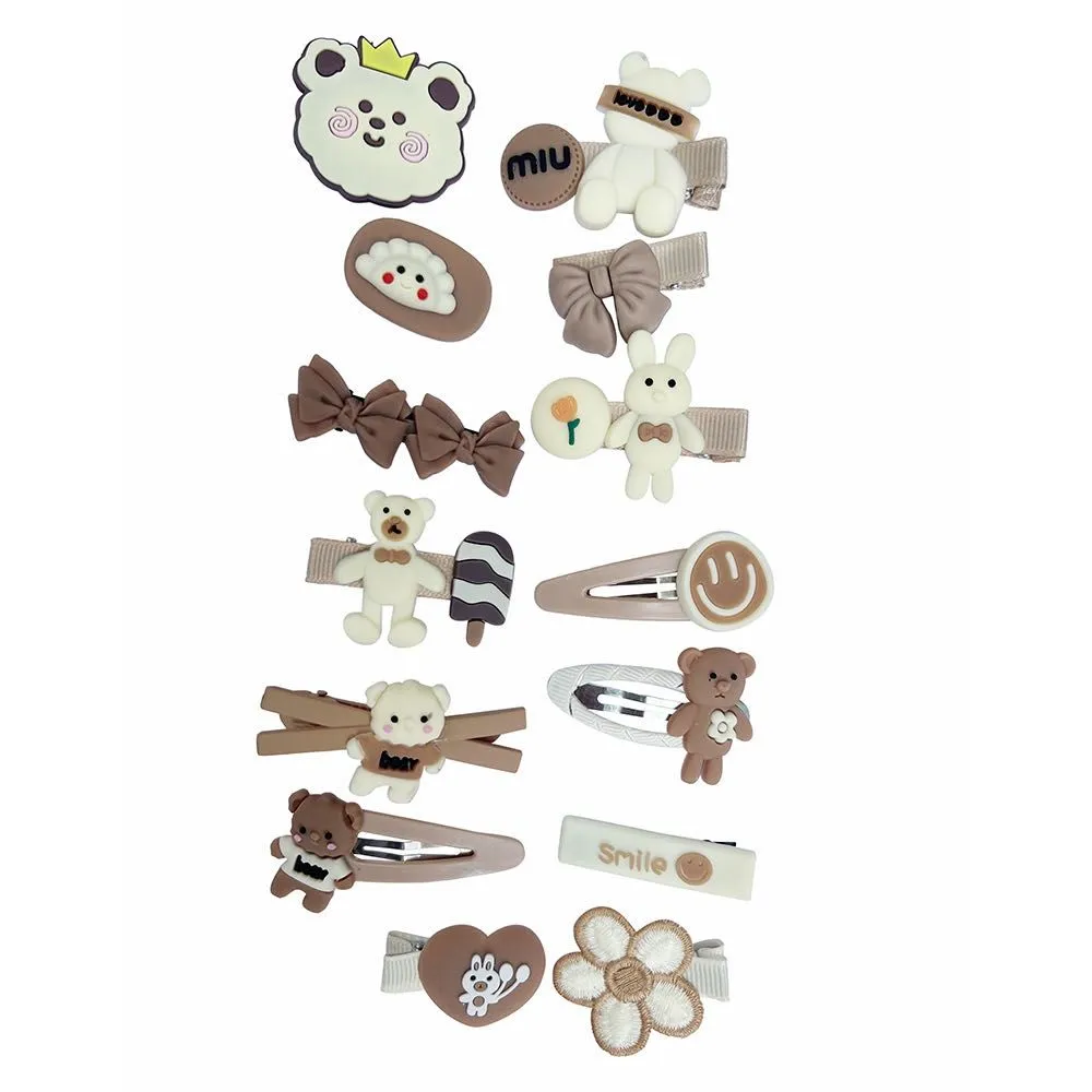 New Elements 14 Piece Baby Hair Accessories Set Cute Girls Hairpin Clips - Brown