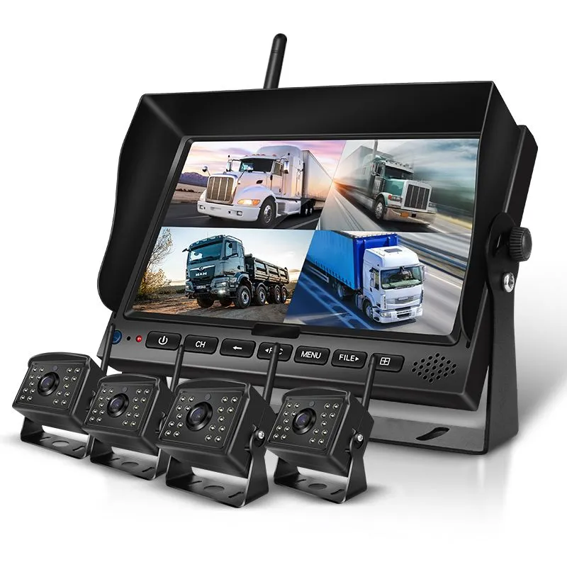 1080P Wireless Reversing System 7-Inch Screen, 4 Cameras, 800M Range 12-24V