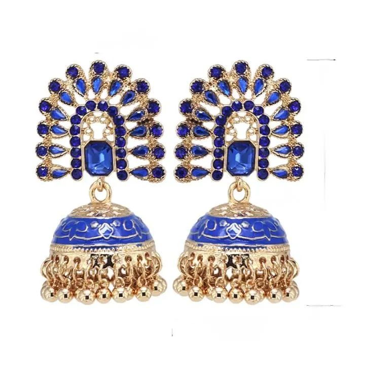 Classic Women's Big Round Jhumka Earrings - Indian Jewellery Earrings - Blue