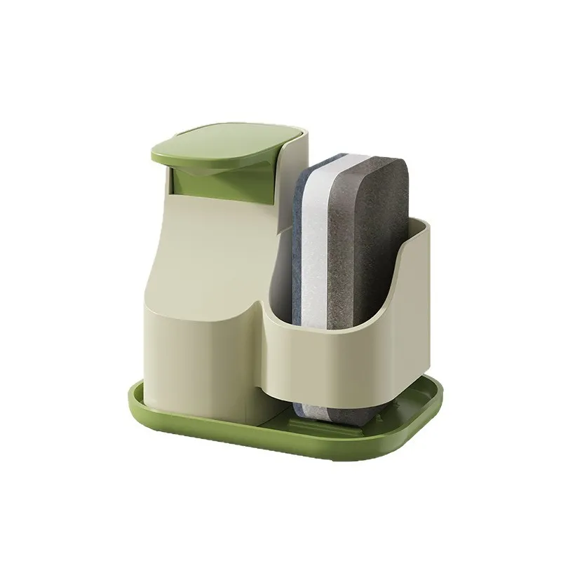 Kitchen Sink Organizer Soap Dispenser with Sponge Holder Press Liquid Pump - Green