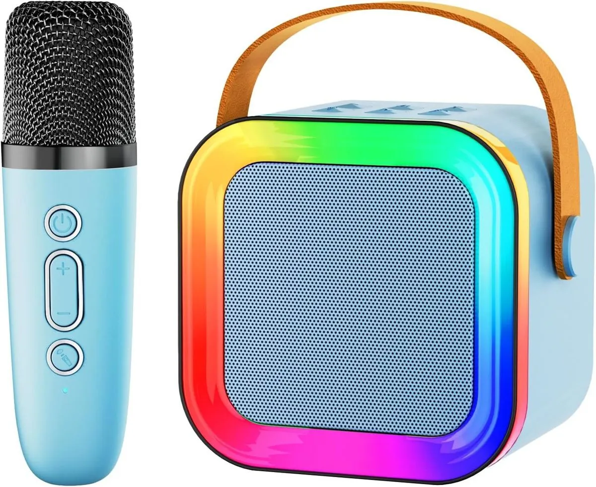 Mini Karaoke Machine Speaker for Kids Adults,Portable Bluetooth with 1 Mic - Blue