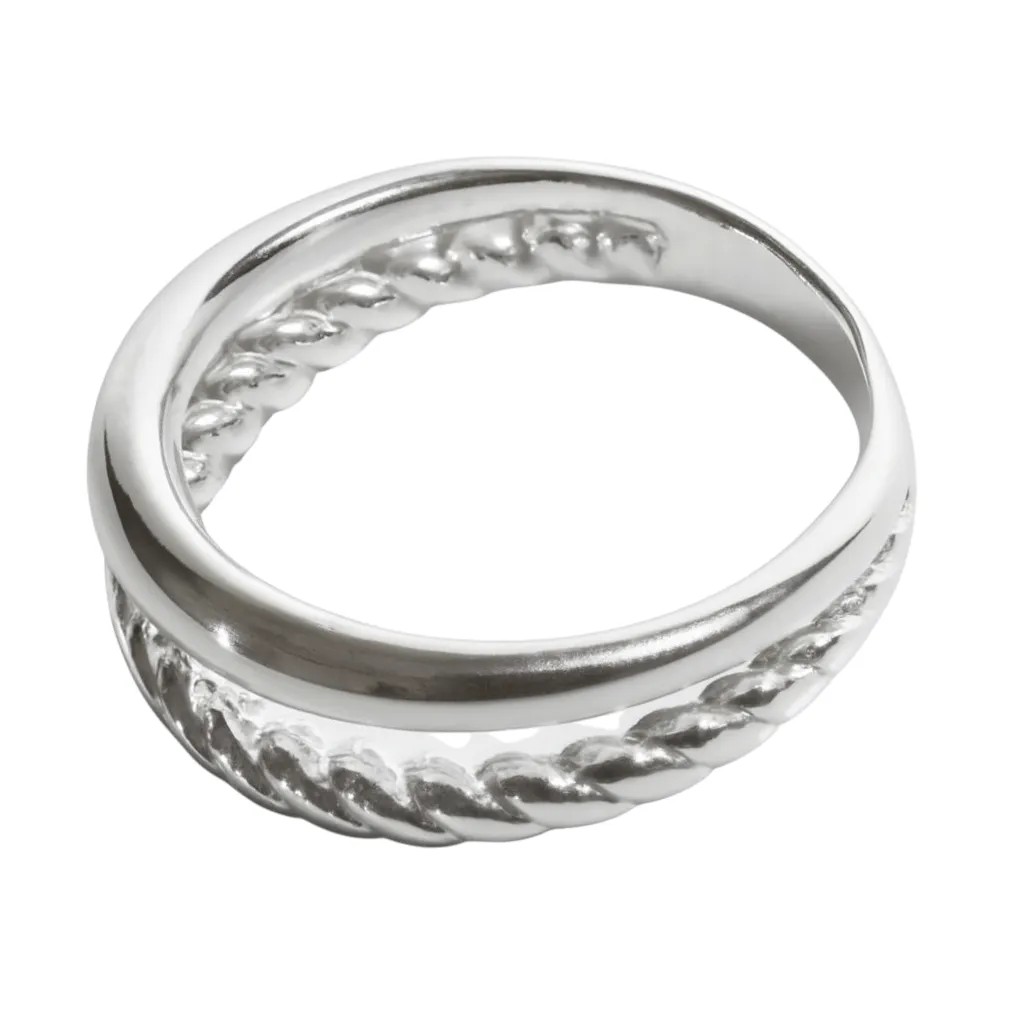 Adjustable Minimalist Design Double Band Textured Ring - Silver