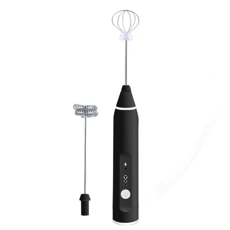 Portable Rechargeable Electric Handheld Foam Maker Egg Mixer Blender - Black