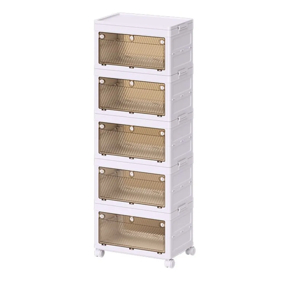 Bestby - 3-Tier/5-Tier Stackable Modular Collapsible Cabinet with Wheels
