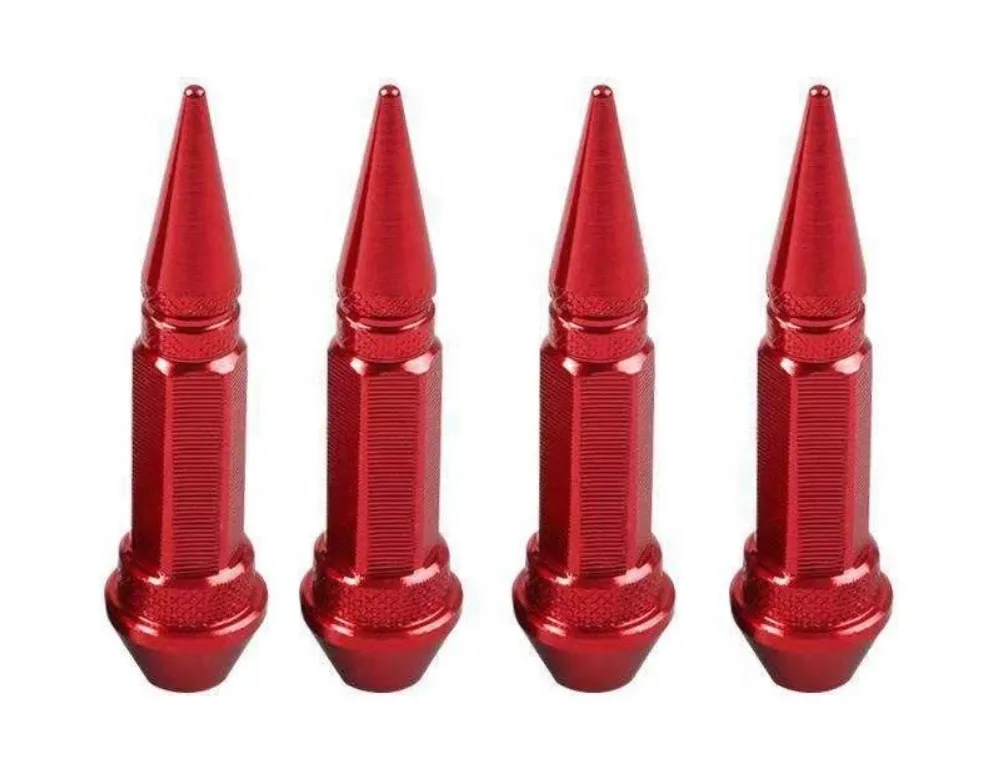 DHP - 4 Pieces Metal Long Spike Wheel Tire Valve - Red