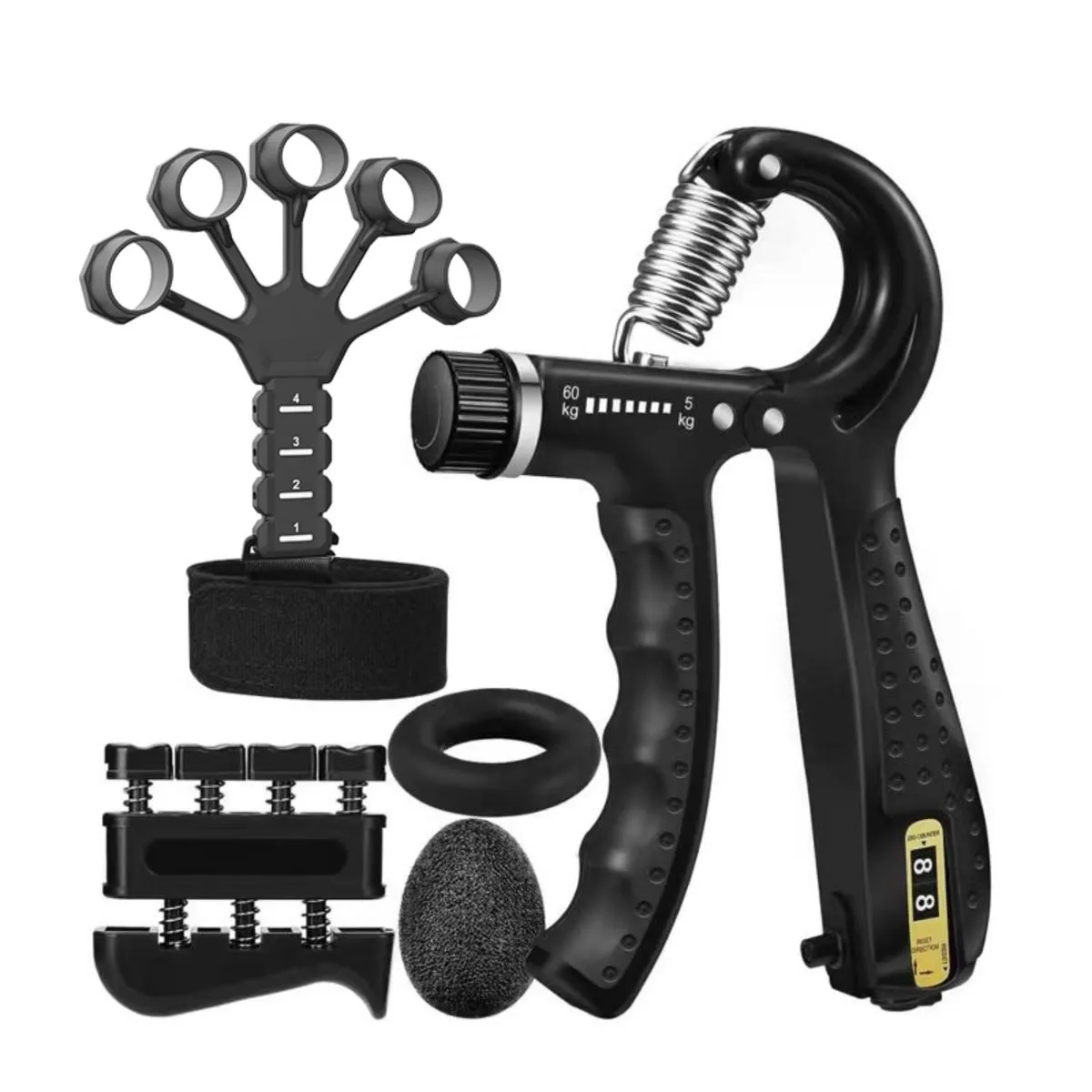 5-in-1 Grip Strength Trainer Kit Adjustable 10-60kg Hand Forearm Exerciser