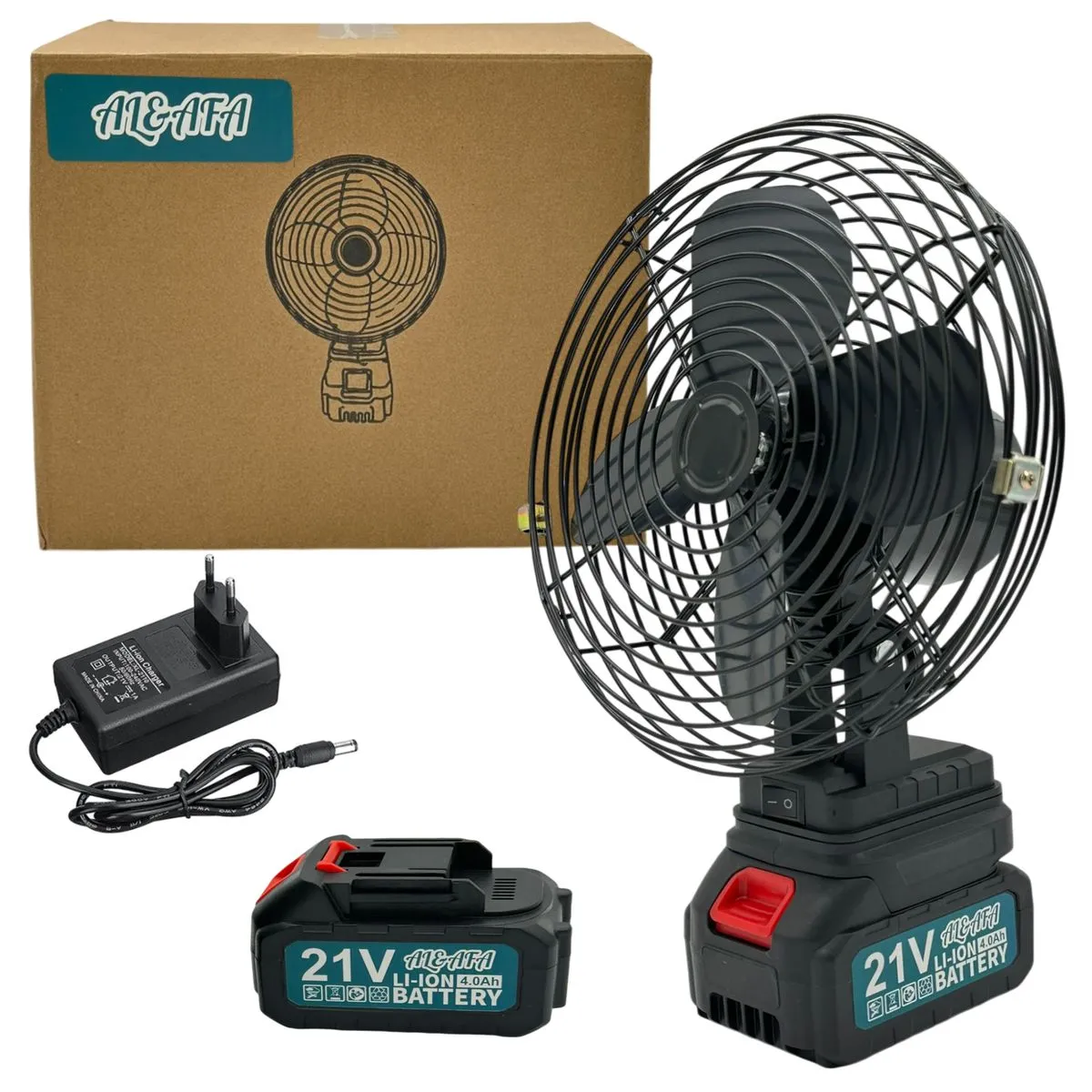 Al&Afa 8" Heavy Duty Metal Portable Desk Fan & 2 Li-Ion Battery Packs