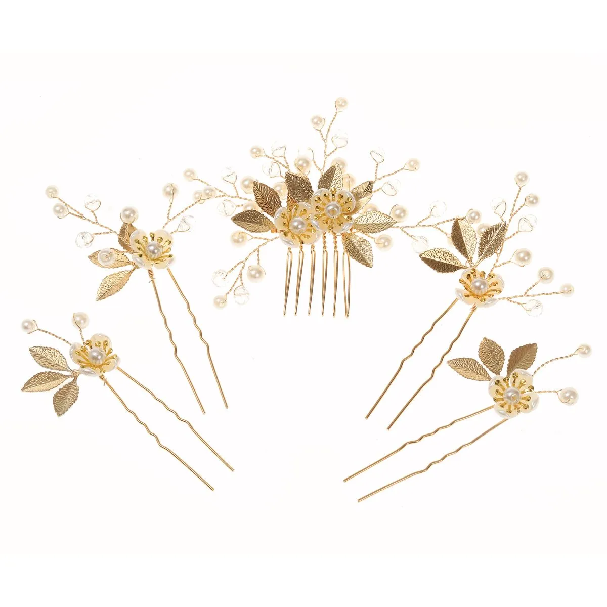 5 Pcs Gold Leaf Hair Comb and Hair Pins Bridal Hair Accessories Headpiece