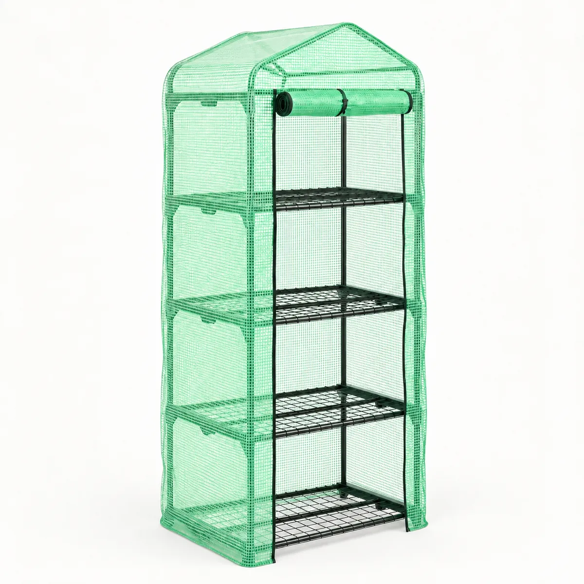 Sturdy 4-Tier Portable Mini Greenhouse with Roll-Up Door for Garden Patio